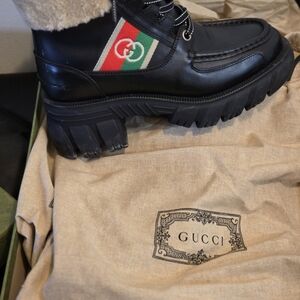 Gucci Black Leather Men's Boots with Logo Detail